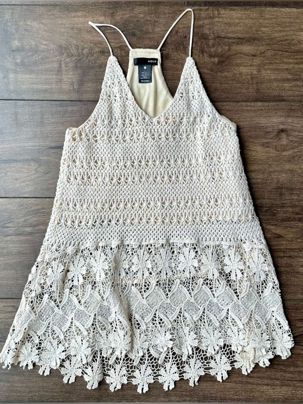 AQUA Ivory Crochet Lace Racerback Tank Top - Women’s Size XS - Boho Chic